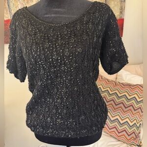 Vintage Large 100% Wool Sequin and Beaded Embellished shirt Made in Hong Kong